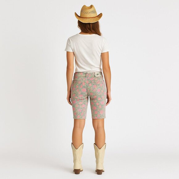 Miss Me Bermuda Shorts Stretch Denim Rhinestone Y2K Western 25 Floral Leopard - Picture 5 of 17